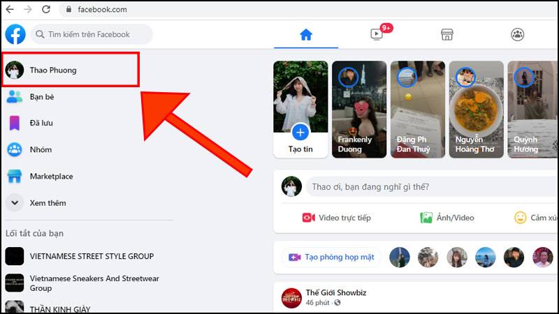 Tại Facebook, vào Facebook cá nhân của bạn. 